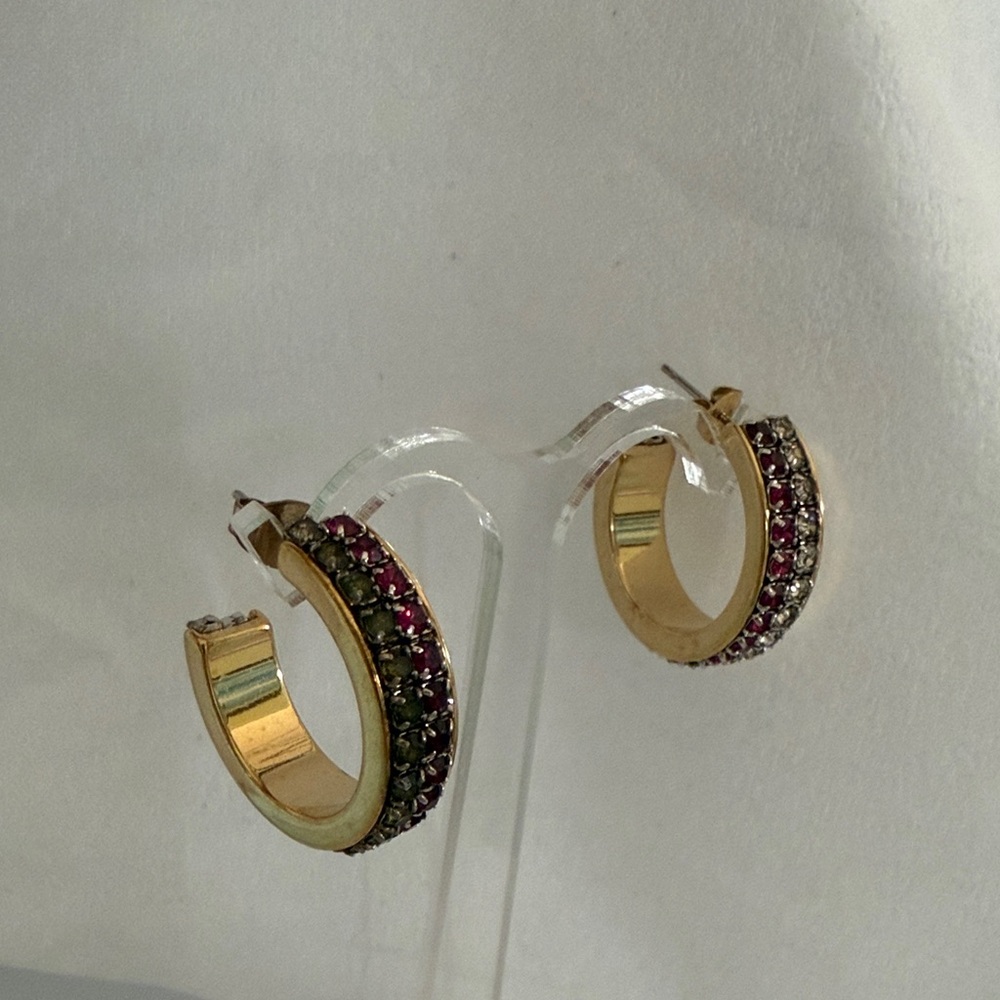 Elegant Gold and Red Hoop Earrings with Swarovski crystals
